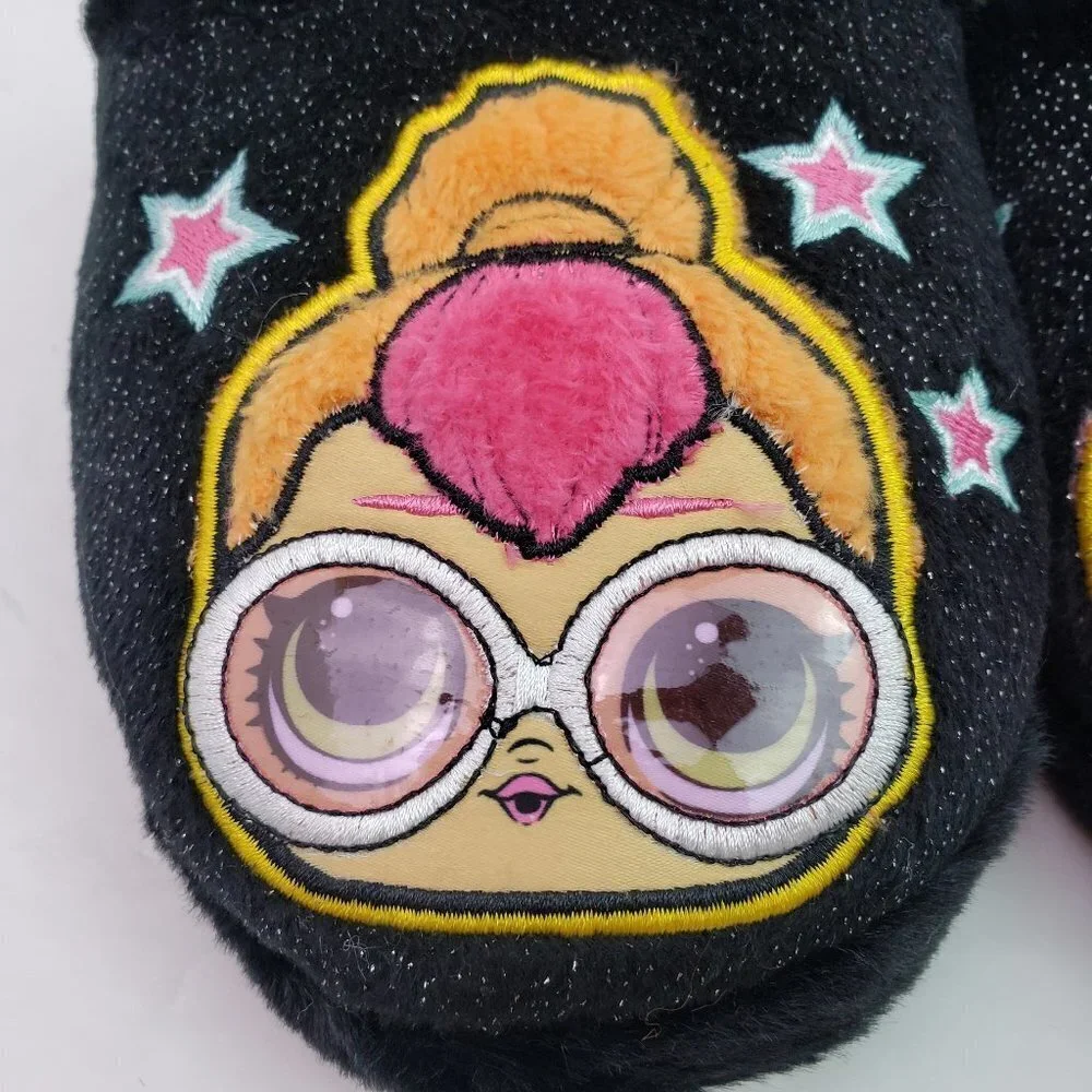 LOL Surprise BBs Run The World Girls Size 2/3 Black Pink Comfy Slip On Slippers